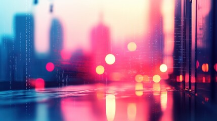 Blurred City Lights Reflection with Digital Aesthetic