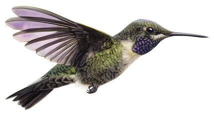 Obraz premium Purple hummingbird in flight displaying vibrant colors and intricate wing details