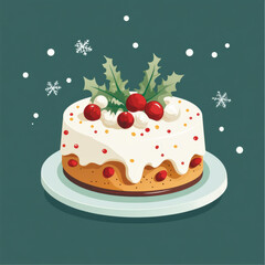 retro Christmas cake, flat vector illustration 