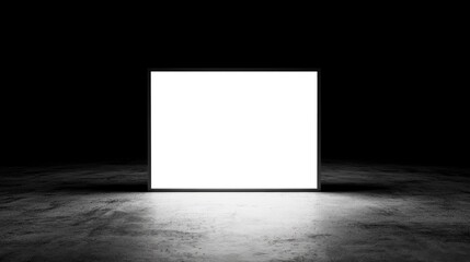 Illuminated blank square in dark concrete room