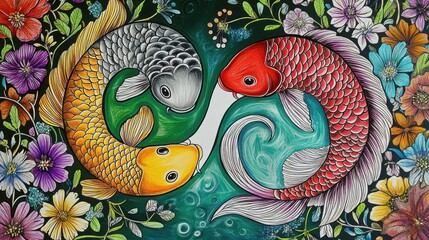 Koi fish yin yang garden art print