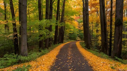 Obraz premium Stunning Autumn Forest Pathway with Vibrant Fall Foliage