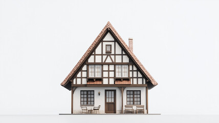 A striking close-up of a half-timbered house transformed into a trendy hotel, showcasing detail and design.