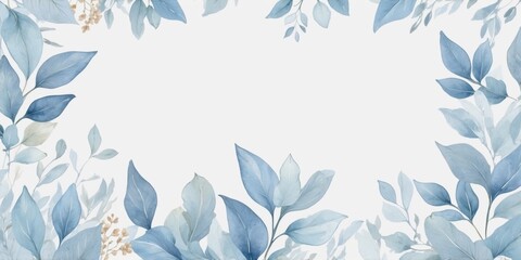 Delicate Watercolor Pastel Blue Leaves Frame for Elegant Design