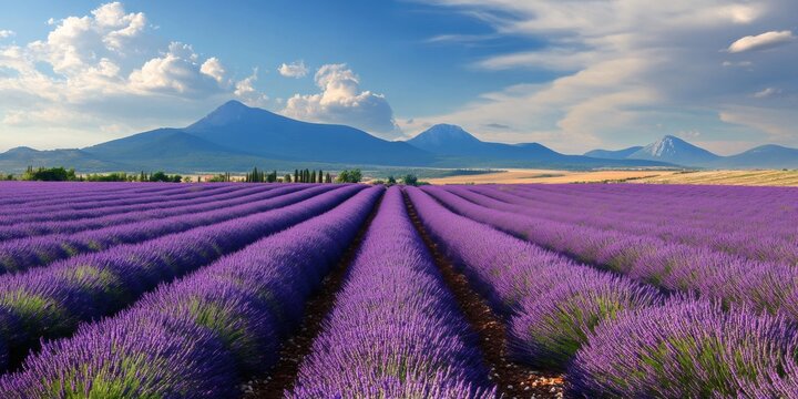 Blooming lavender field in provence with majestic mont ventoux in the background