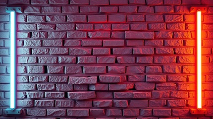 Illuminated brick wall with contrasting neon glow emanating ethereal vibes