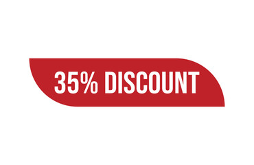 Red banner 35% discount isolated on white background.