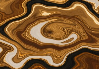 Digital painting of a marbled pattern with swirling lines in gold, brown, black, and white, creating a glossy, polished texture with depth and movement.

