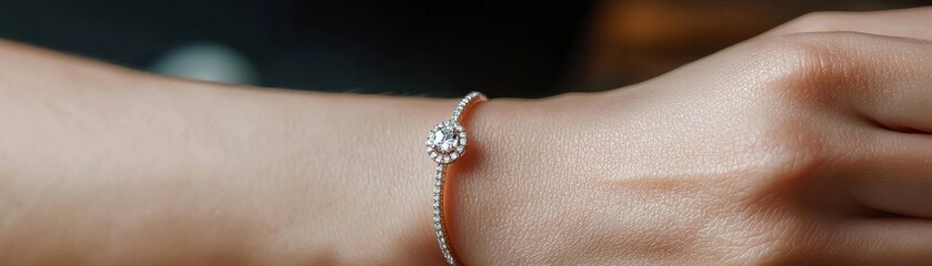 Fototapeta premium Elegant Diamond Bracelet on Woman's Wrist in Soft Lighting for Jewelry Fashion and Accessory Photography