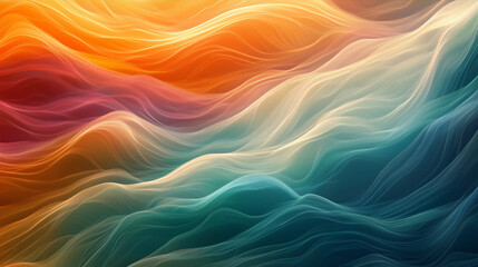 Obraz premium Abstract Colorful Flowing Waves. Colorful abstract waves in orange and teal for creative designs. Ideal for backgrounds and digital art projects.