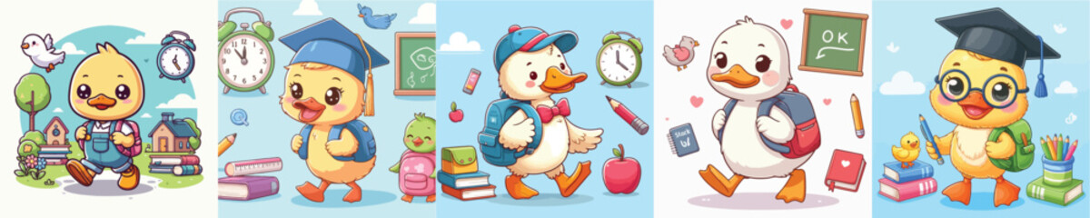 vector of ducks going to school