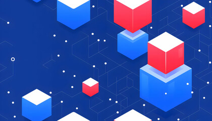 Obraz premium Abstract design featuring 3D cubes in red and blue on a blue background.
