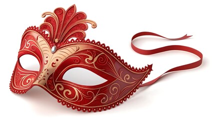 Elegant Red Masquerade Mask  Isolated on white Background