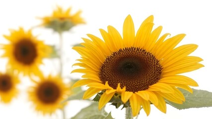 Fototapeta premium Sun-Kissed Sunshine: A vibrant yellow sunflower basks in the golden rays of the sun, its petals unfurling in a captivating display of nature's beauty.