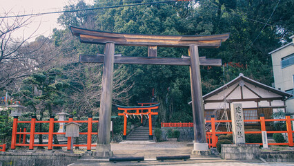Torii gate at Kenshin Shrine in Kyoto, Japan