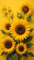 Sunflowers on yellow background