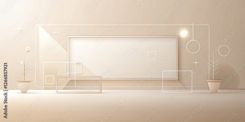 Poster Minimalist Beige Room Interior Design with Geometric Shapes and Empty Display Space