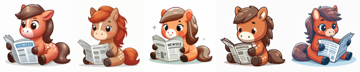 vector cute horse is sitting and reading a newspaper