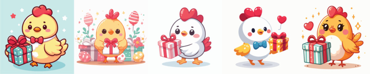 Fototapeta premium vector of cute chicks holding a gift
