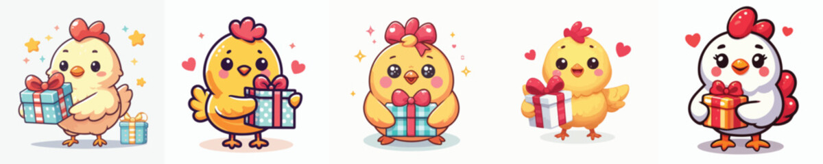 vector of cute chicks holding a gift