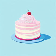 A cake, pink and blue color scheme, vector illustration, minimalist style