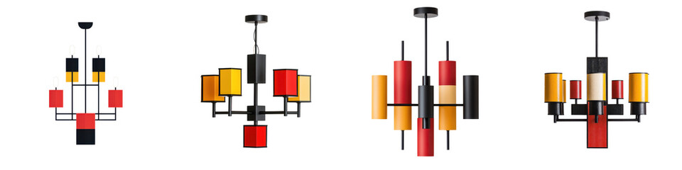 Obraz premium Minimalist yet eye catching geometric lighting fixtures in bold colors and patterns creating a striking and elegant ambiance for modern contemporary or industrial interior design spaces like homes