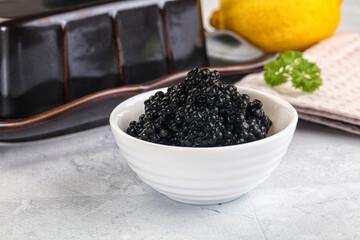black sturgeon caviar in the bowl