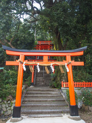 Torii gate at Kenshin Shrine in Kyoto, Japan