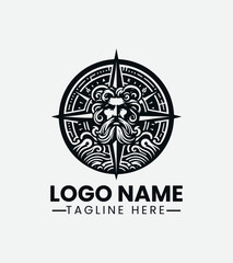 Poseidon and Compass Logo Design, Sea God Navigation Logo, Ocean Compass Logo