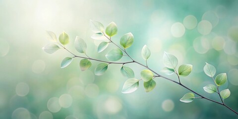 Fototapeta premium Serene Branch with Delicate, Light Green Leaves Against a Soft, Blurred Background of Natural Hues