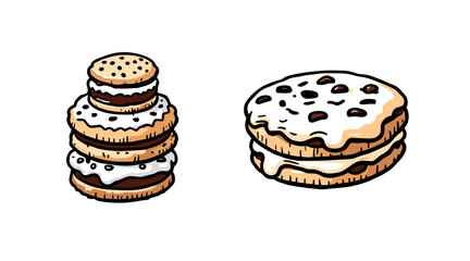 Cookies doodle art design. Cookie vector on white background. Doodle art food illustrations