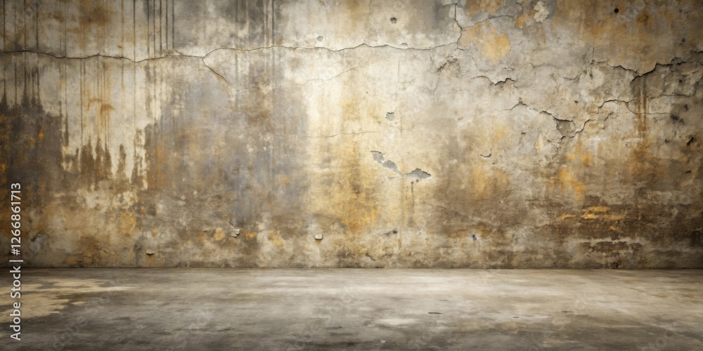 Poster aged room with distressed wall and weathered floor providing a rustic, vintage, and textured backgro