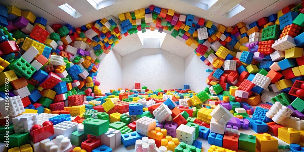 Aufkleber a room filled to the ceiling with a multitude of brightly colored interlocking plastic blocks, a whi
