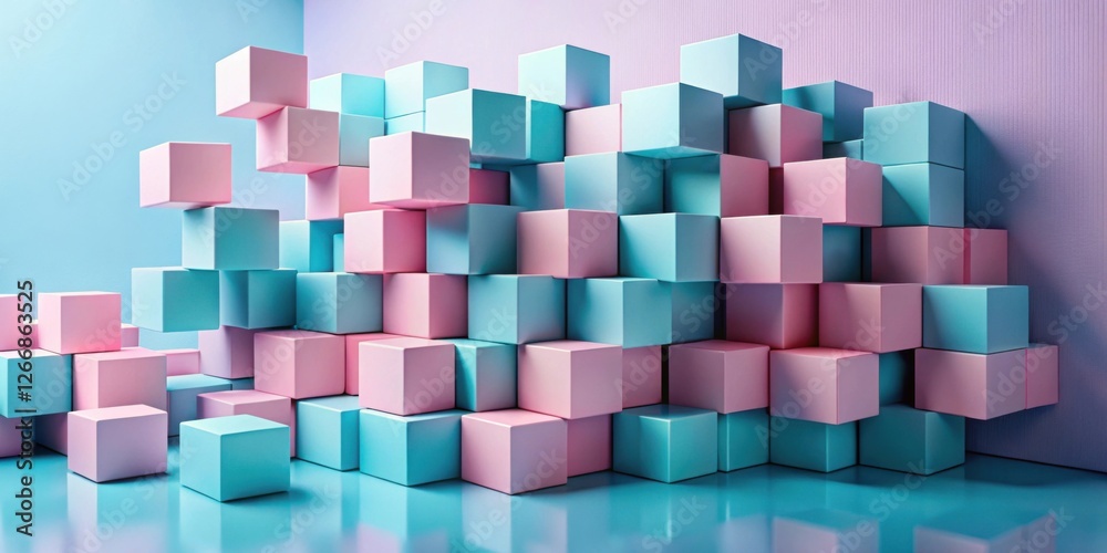 Poster pastel cube abstract composition a modern geometric design featuring interlocking blocks in soft pin