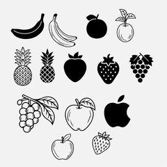 Fresh and Vibrant Fruit Icons | High-Quality Vector Set for Digital and Print Use.