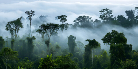 Obraz premium Misty Rainforest: A Serene Landscape in the Tropics