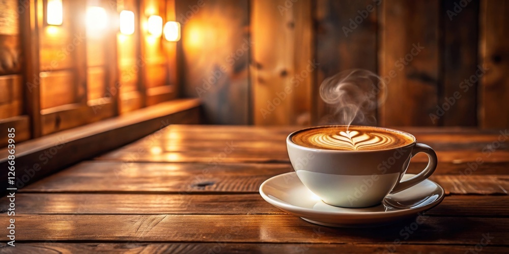 Canvas Prints Aromatic Latte Art in a Cozy Cafe Setting on Rustic Wood Table