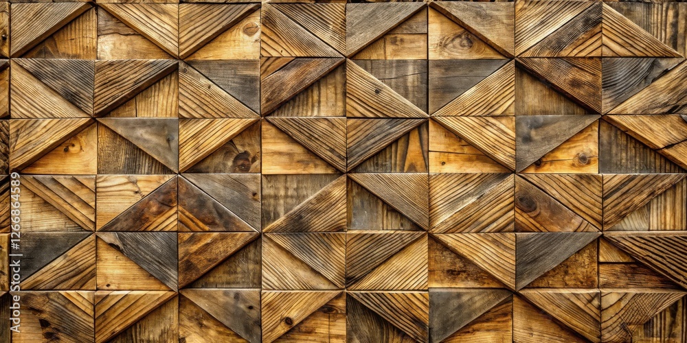 Poster intricate wooden geometric panel a detailed texture of interlocking triangles and squares in varied 