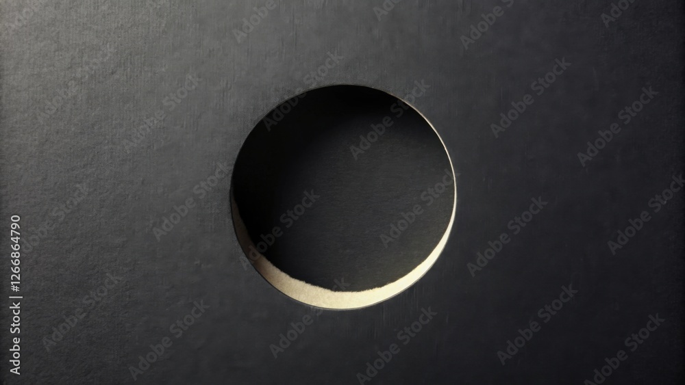 Leinwandbilder Abstract circular cutout in dark textured surface, suggesting a mysterious void or hidden space, ideal for design concepts, minimalist aesthetics, or adding depth to a composition.