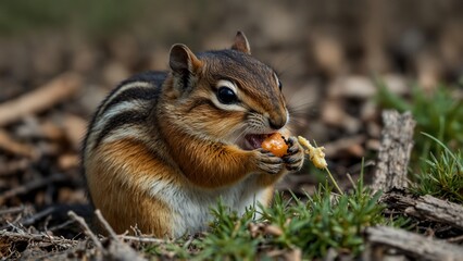Chipmunk with Lively Demeanor, Foraging Act in Natural Setting
