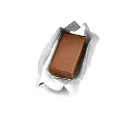 Pure hazelnut nougat bar isolated. Chocolate sweet with nougat isolated on white background.