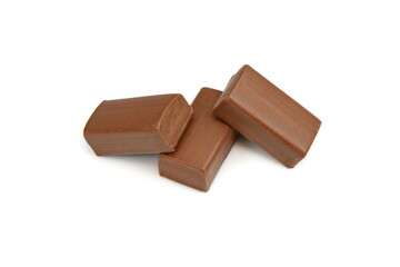Pure hazelnut nougat bar isolated. Chocolate sweet with nougat isolated on white background.