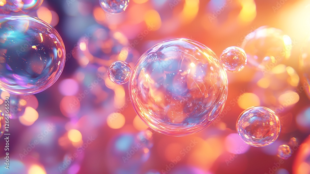Aufkleber Sparkling bubbles float in vibrant, bokeh background; abstract design