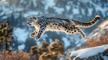 Obraz premium Snow Leopard Leap 