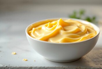 Creamy Yellow Delight Served in a Bowl With a Touch of Green Garnish. Generative AI