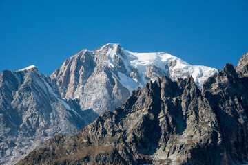 Courtmayeur Italy Alps views from the Skyway Monte Bianco is much more than a cableway to reach 3,466 meters .  Way to Punta Helbronner l in Aosta Valley region of Italy.