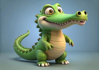 Fototapeta premium Charming cartoon alligator character studio setting 3d animation playful environment close-up view fun concept