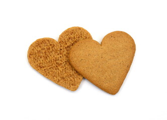 Gingerbread cookies in the form of heart, isolated on a white background. Souvenir for Valentine's Day.