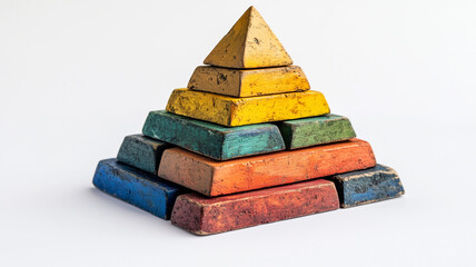 Close-up of learning stages from theory to practice in a learning pyramid on a white background. - obrazy, fototapety, plakaty
