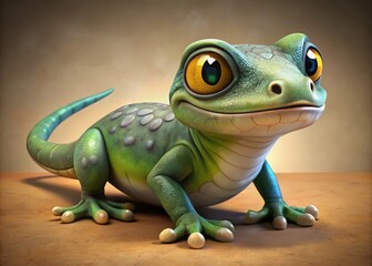 Fototapeta premium Playful gecko lizard studio setting 3d animation bright colors close-up whimsical design